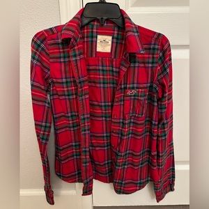 Hollister Red and Green Plaid Flannel